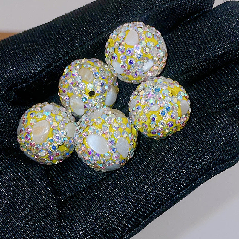 Natural Shell Embeded Rhinestone Bubblegum Ball Rhinestone Beads 16mm 10pcs 11