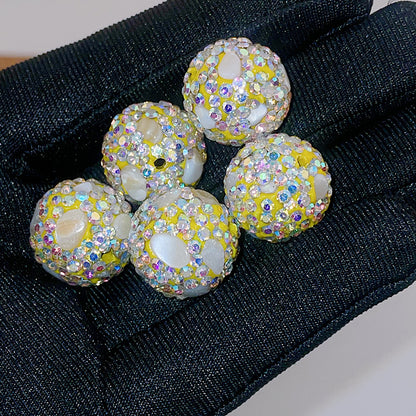 Natural Shell Embeded Rhinestone Bubblegum Ball Rhinestone Beads 16mm 10pcs 11