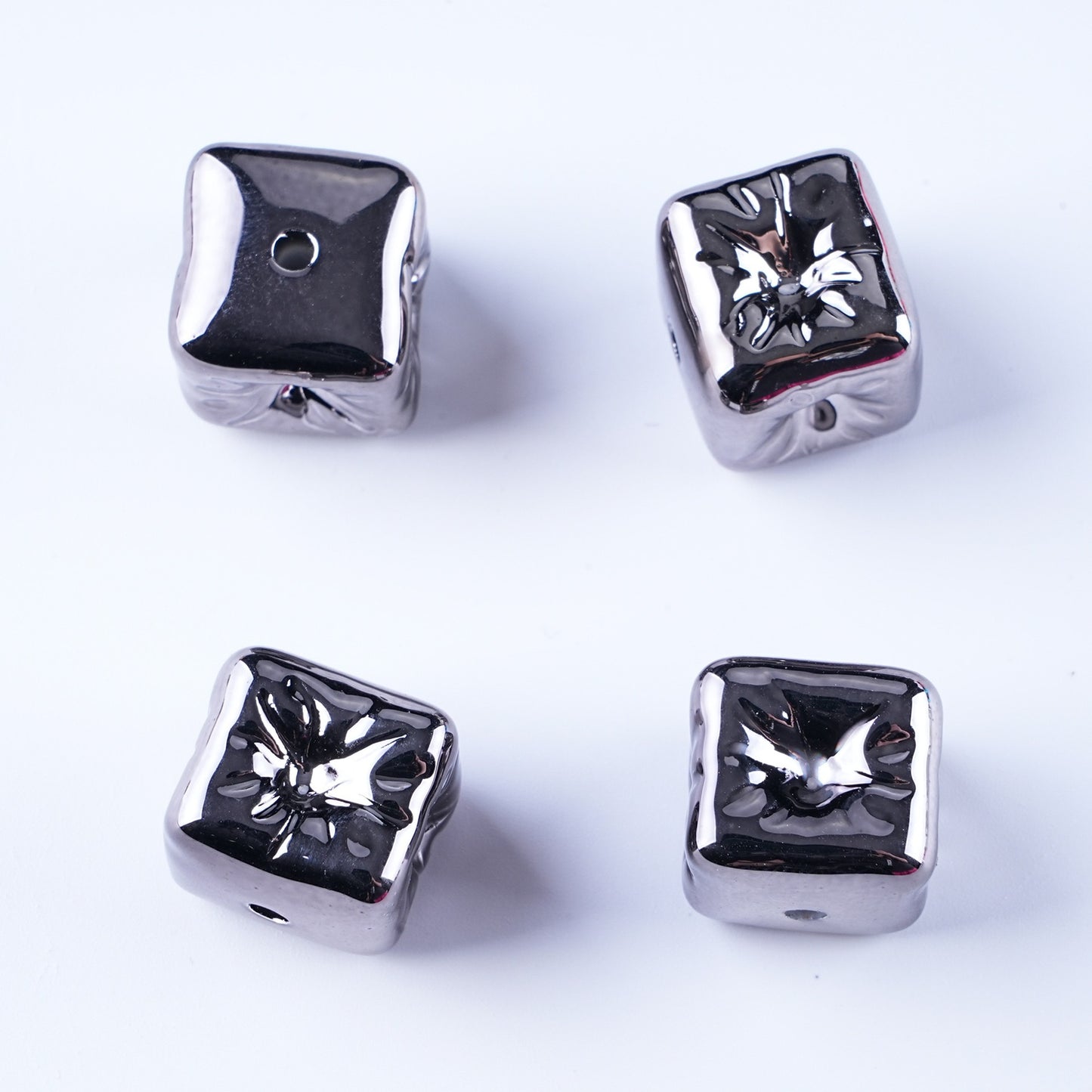 Metallic Balloon Concave Square Acrylic Beads 14mm Glossy 50pcs 8