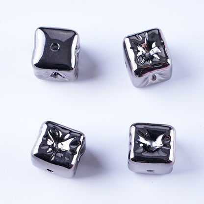 Metallic Balloon Concave Square Acrylic Beads 14mm Glossy 50pcs 8