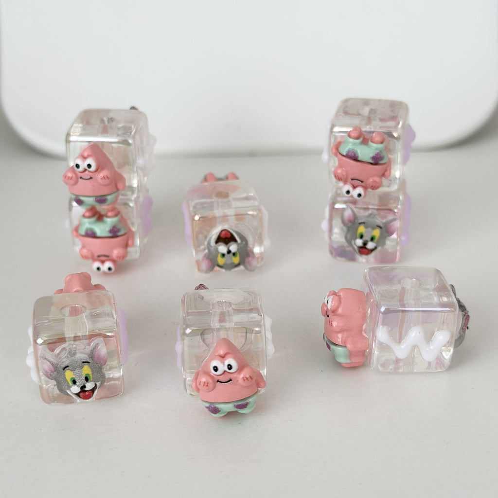 Hand Painted Square Acrylic Beads 16mm Patrick Star Design 10pcs 2