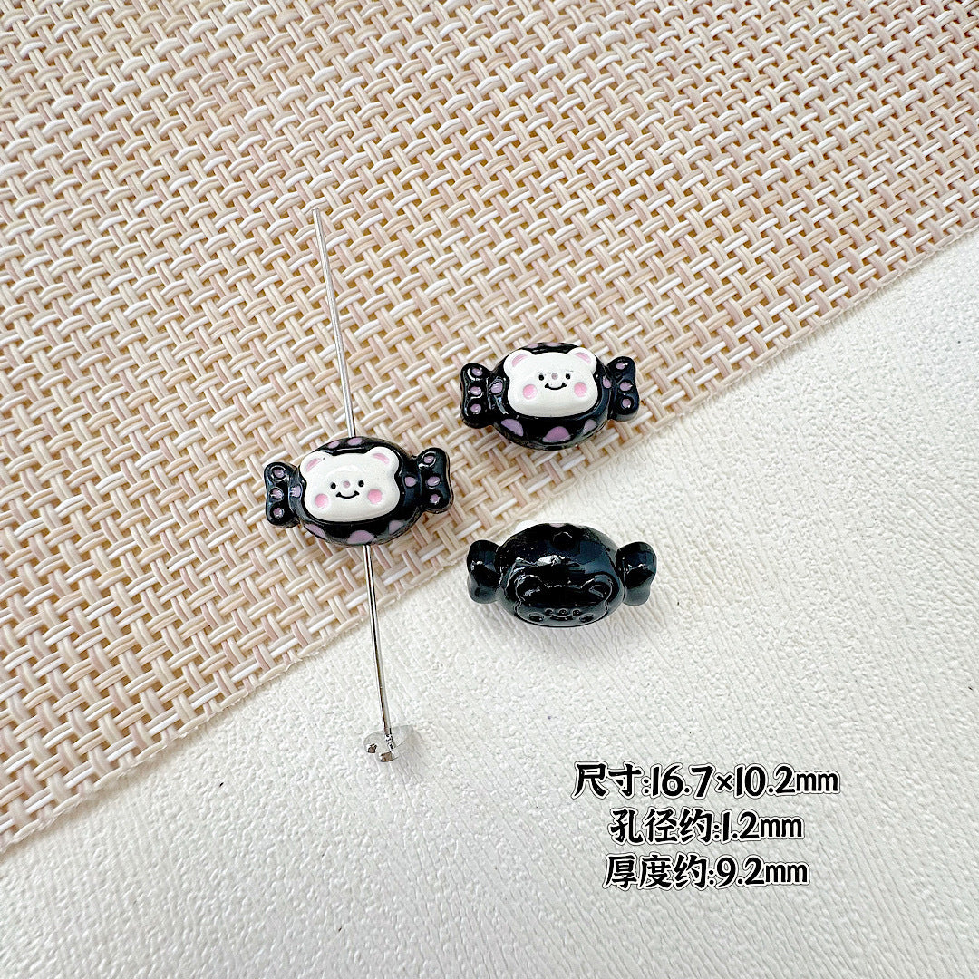 Cat and Bear Candy Painted Metal Beads 13 16mm Glossy 10pcs 21