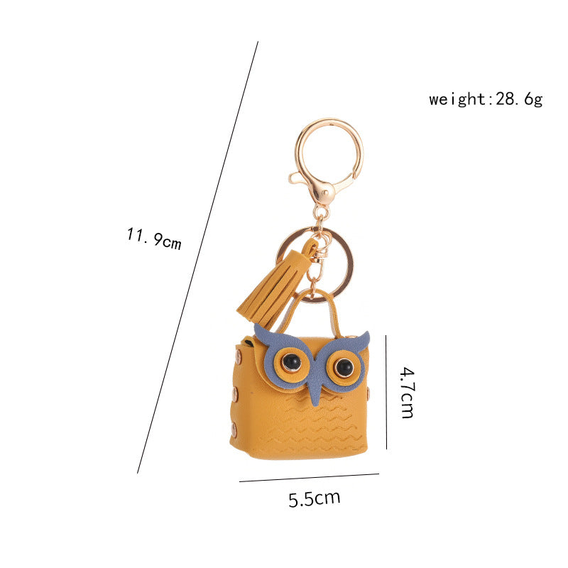 Leather Owl Keychain Wild Animal with Tassel Charm Vibrant Colors 4