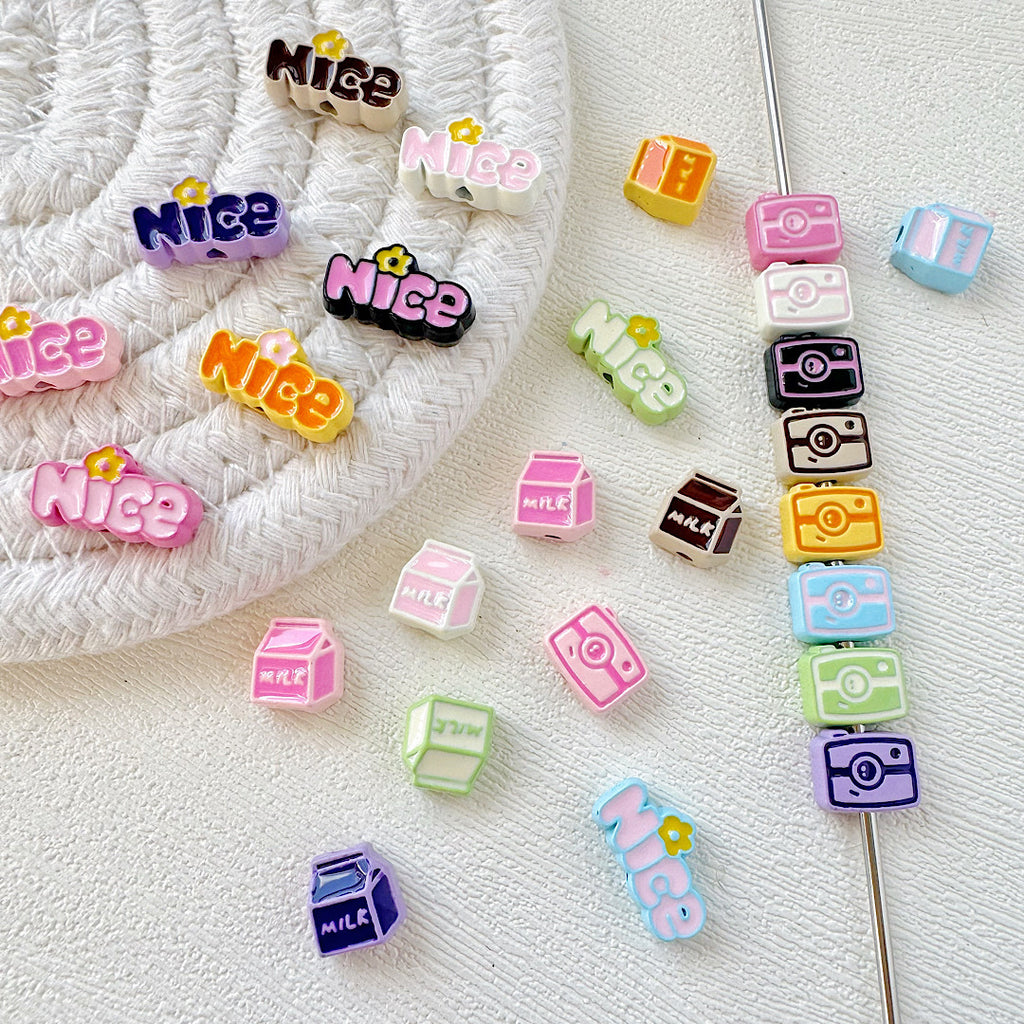 Camera Milk Carton Painted Metal Beads Glossy Enamel 20pcs