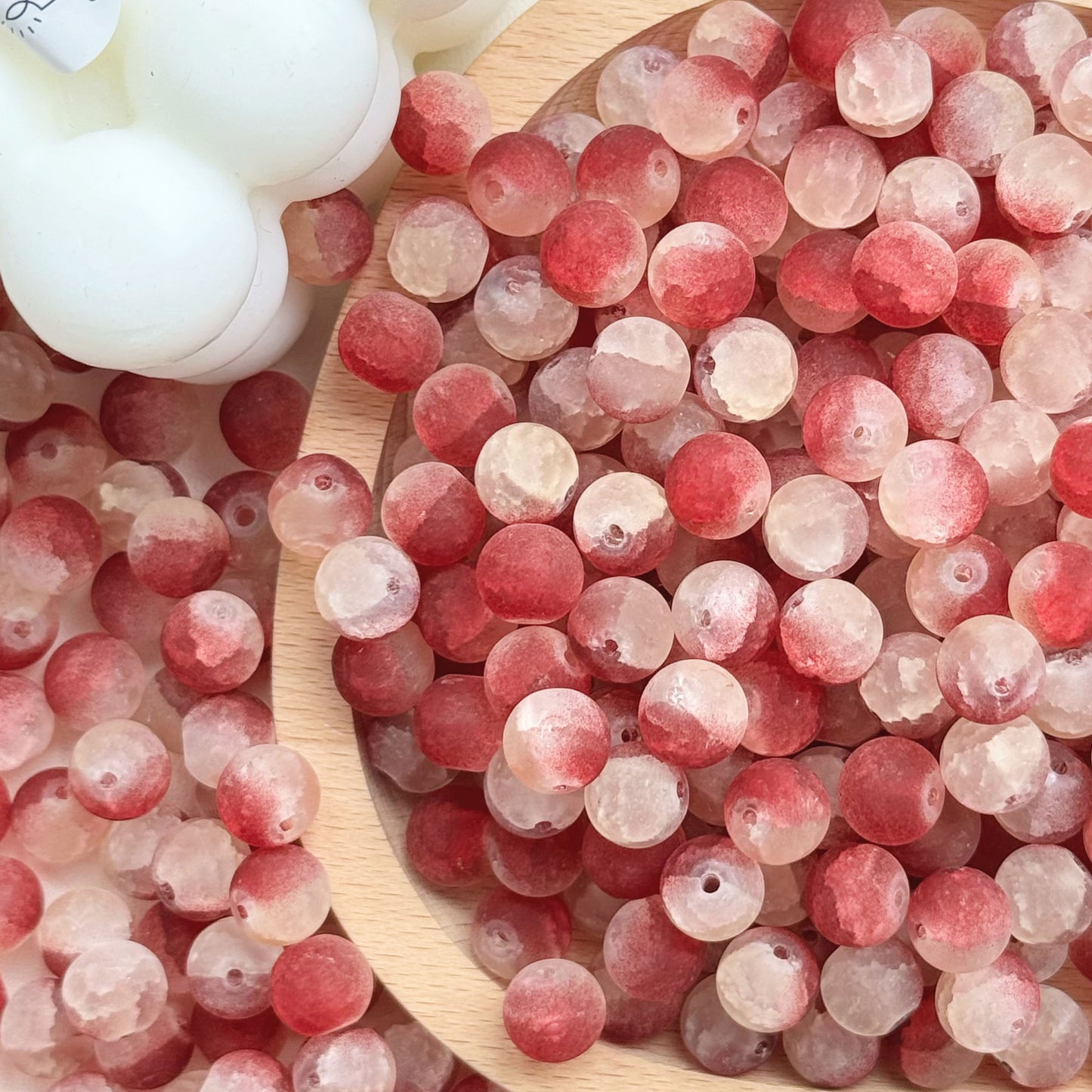 Frosted Round Glass Beads 10mm Jade Crushed Texture 30pcs 8