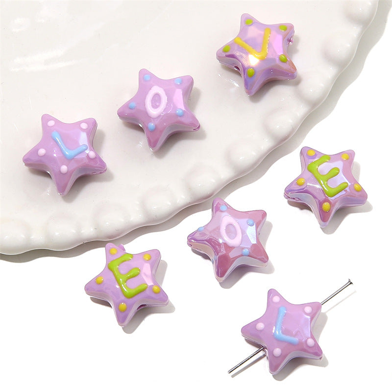Hand Painted Star Acrylic Beads 19x12mm Pastel Letter 2pcs 8