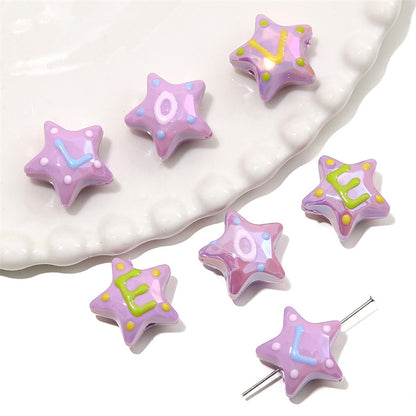 Hand Painted Star Acrylic Beads 19x12mm Pastel Letter 2pcs 8