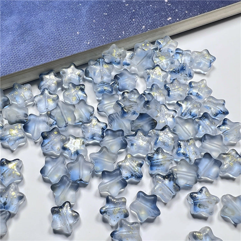 Small Star Czech Glass Beads 8mm Translucent Gold Flecked 50pcs 9