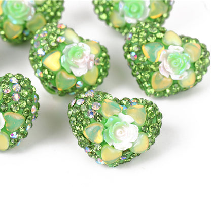 Rhinestone Heart Clay Beads 23mm Peach Blossoming Rose 10pcs 7