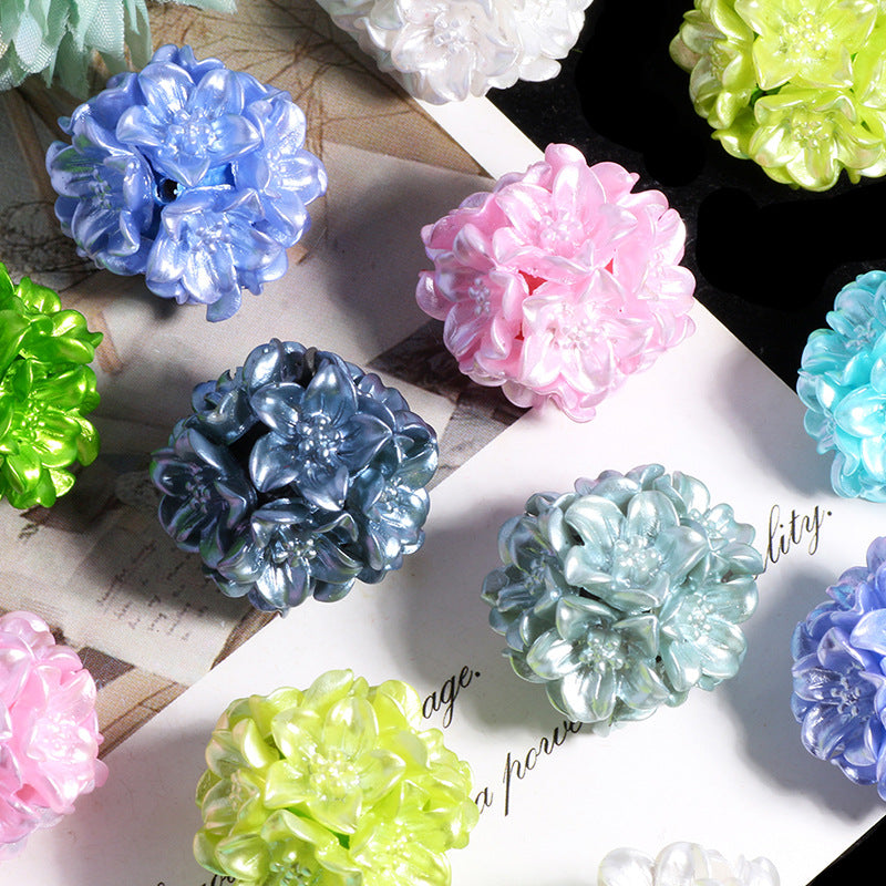 Floral Bubblegum Beads 22mm Metal Texture Flower Cluster 5pcs
