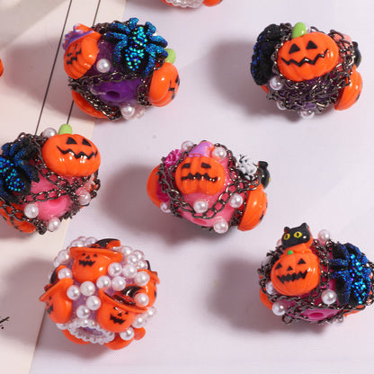 Embellished Halloween Clay Beads 28mm Pumpkin Spider Cat 5pcs 4