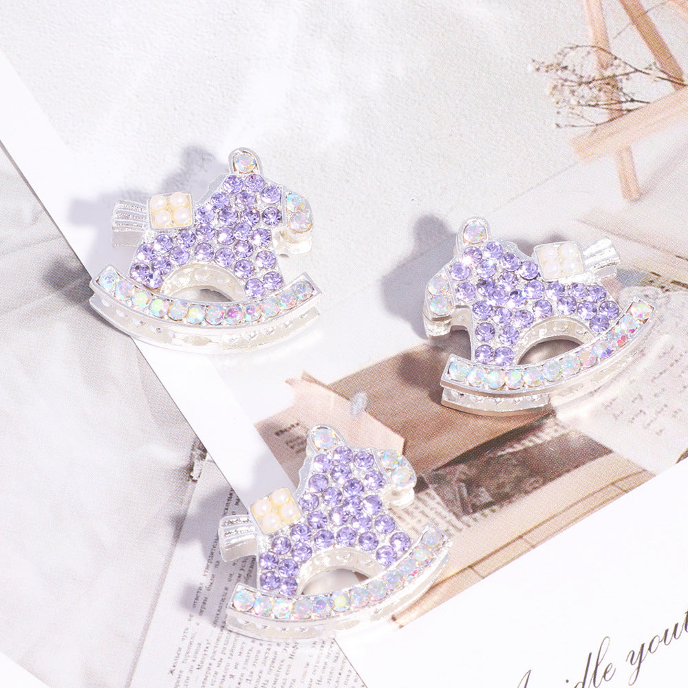 Double Sided Rocking Horse Rhinestone Beads 25mm Encrusted 5pcs 11