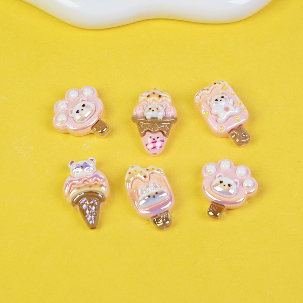 Bear Ice Cream Series Resin Beads Glossy Pastel Pink 20pcs 5