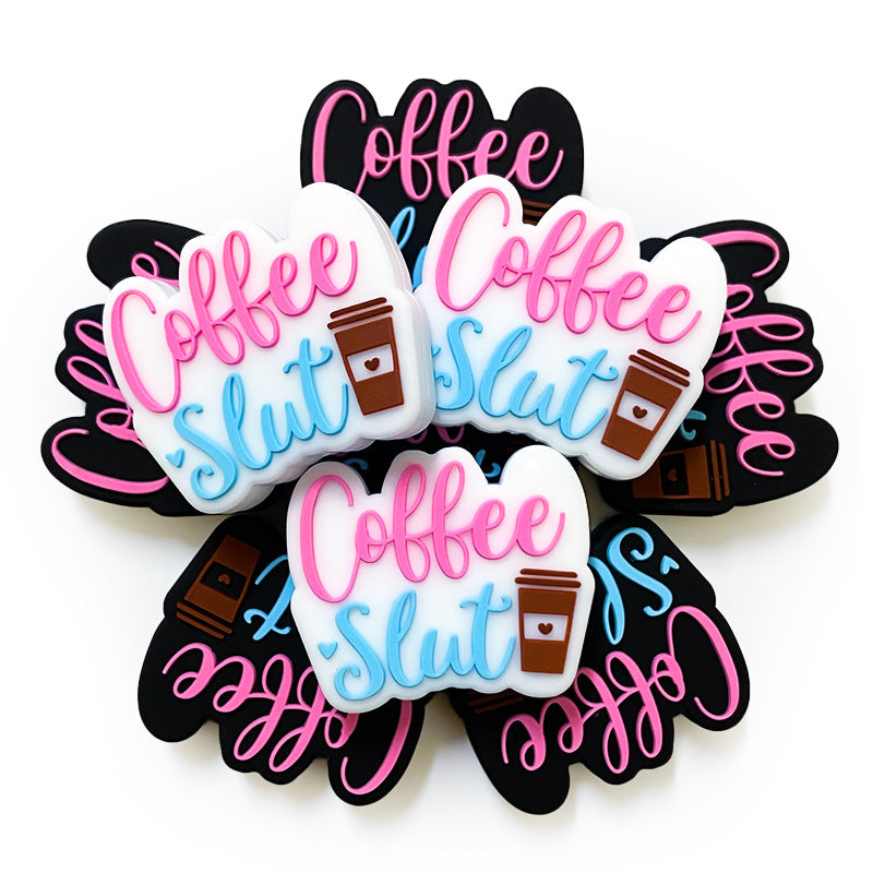 Silicone Focal Beads Coffee Coffee Slut Lettering Cup Icon 20pcs 4