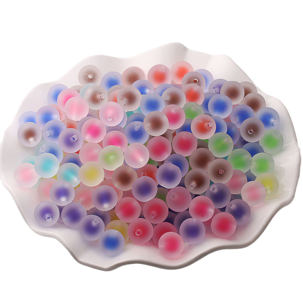 Rubberized Matte Acrylic Beads 16mm Frosted Colorful Core 50pcs