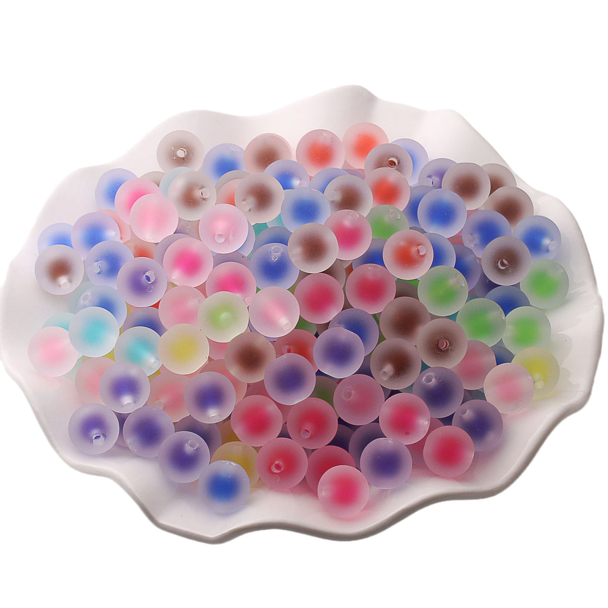 Rubberized Matte Acrylic Beads 16mm Frosted Colorful Core 50pcs