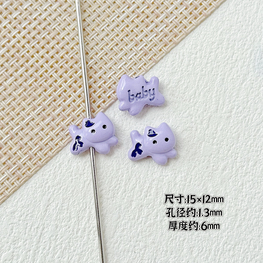 Baking Painted Bow Puppy and Dotted Kitten Metal Beads 15mm 20pcs 20