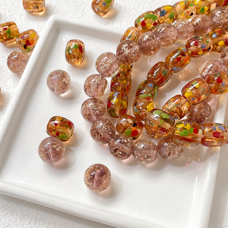 Lampwork Glass Beads Round Glow In The Dark Gold Foil Filled Amber 1pc 3