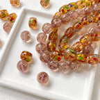 Lampwork Glass Beads Round Glow In The Dark Gold Foil Filled Amber 1pc 3