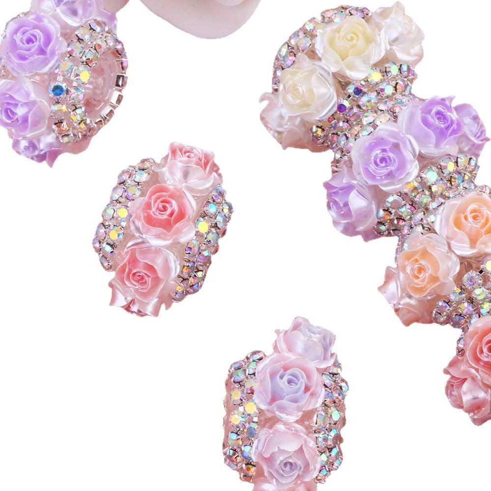 3D Rose Wrapped Rhinestone Beads 22mm Resin Floral Design 10pcs 5