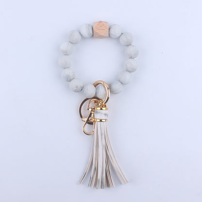 PU Leather Tassel Silicone Bead Wristlet Keychain Colorful Animal Print 16