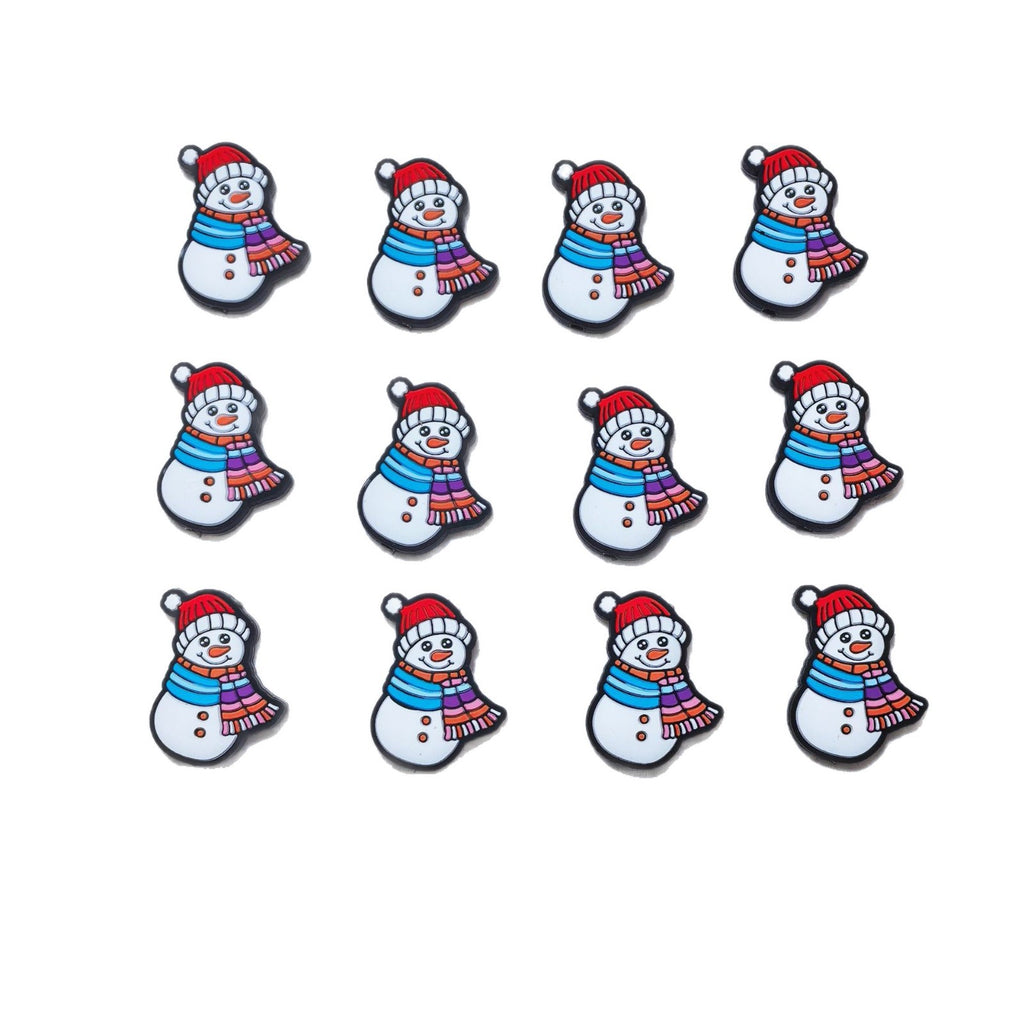 Silicone Focal Beads Christmas Snowman Wearing Scarf 20pcs 5