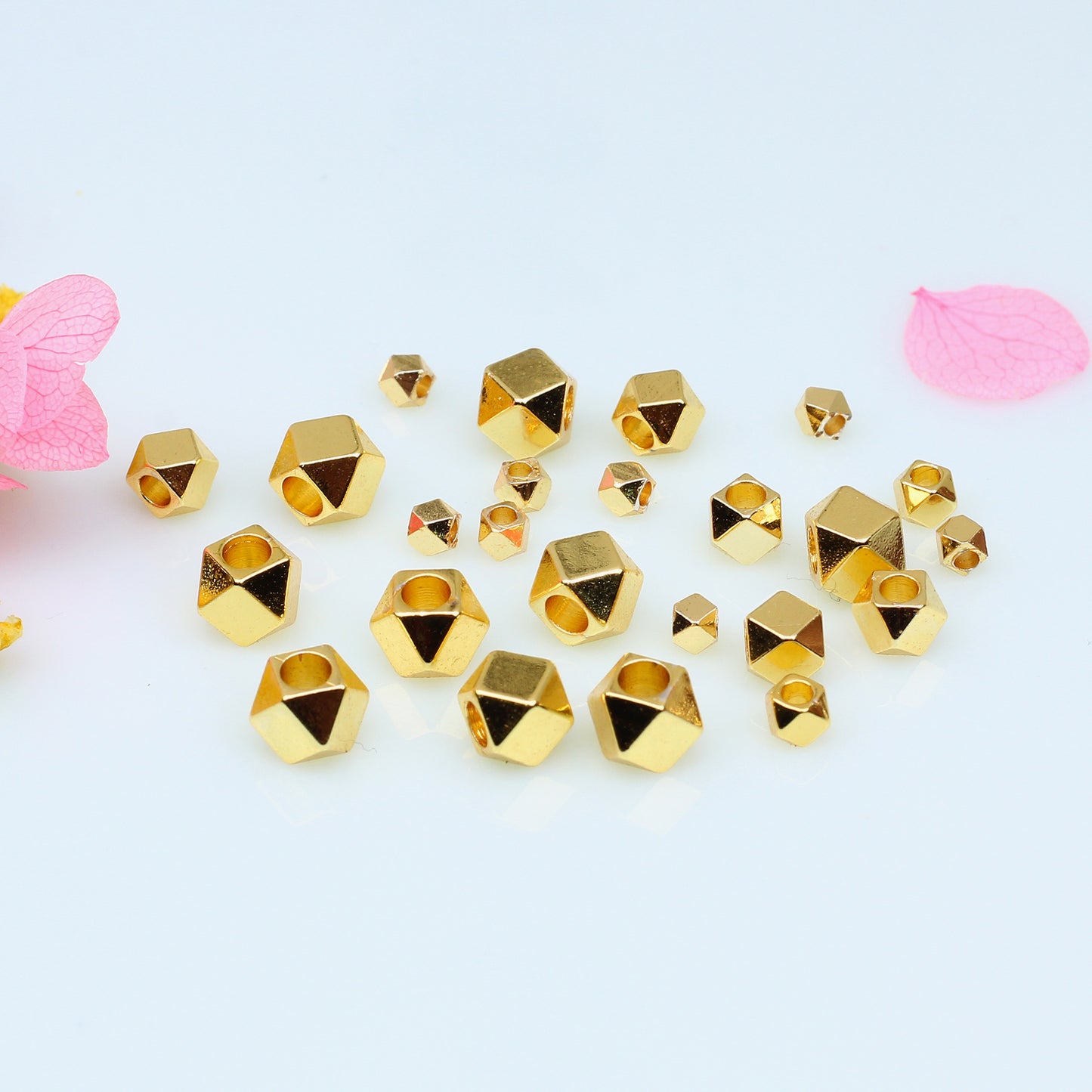 Brass Faceted Hexagon Metal Beads 3mm Gleaming Gold Tone 100pcs