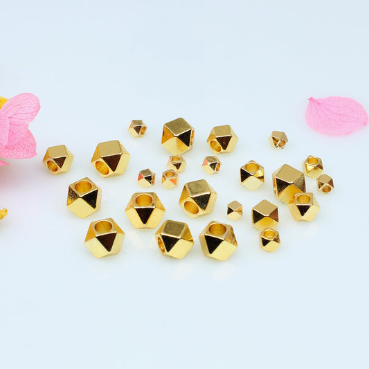 Brass Faceted Hexagon Metal Beads 3mm Gleaming Gold Tone 100pcs