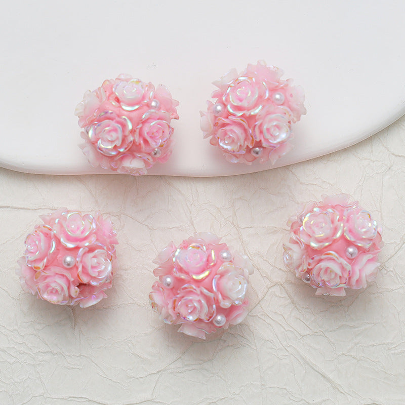 Embellished Flower Cluster Clay Beads 20mm Gradient Rose 10pcs 21