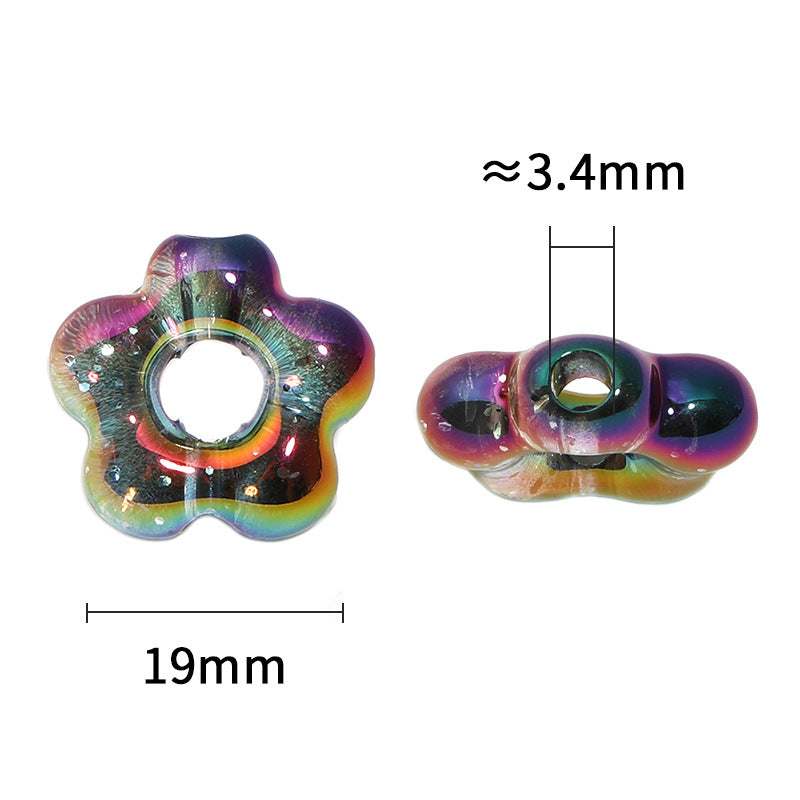 Plating Hollow Glitter Five Petal Flower Acrylic Beads 19mm 50pcs 3