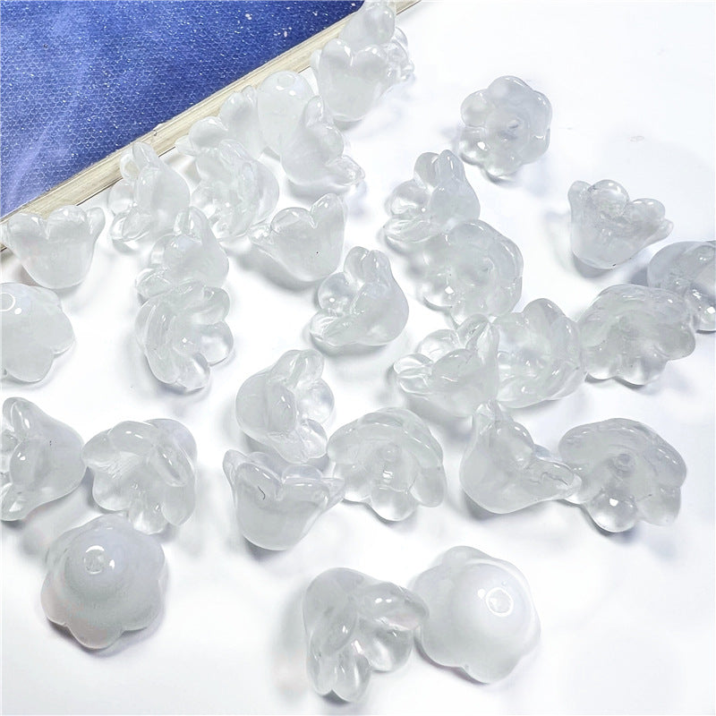Wind Chime Flower Glass Beads 12mm Transparent Pink 50pcs 8