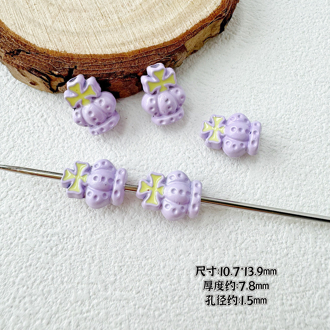 Crown and Wink Metal Beads 13mm Glossy Pastel Painted Alloy 10pcs 8