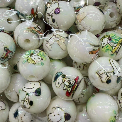 Plated Round Acrylic Beads 16mm UV Plating Snoopy Design 50pcs 6