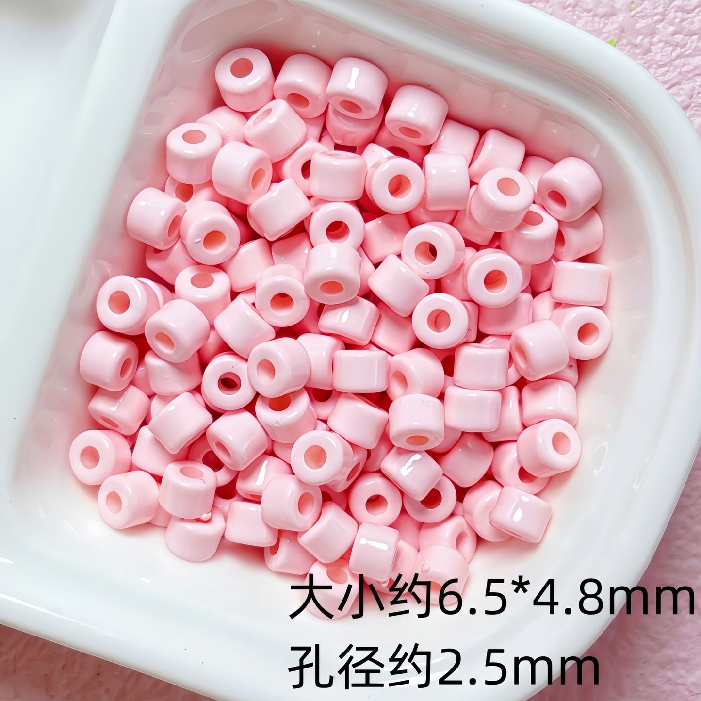 Solid Color Cylindrical Pony Beads Acrylic 6mm 50pcs 3
