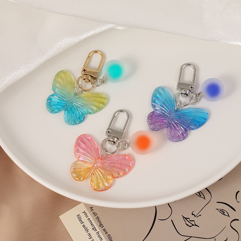 Acrylic Gradient Butterfly Keychain Translucent Wings with Frosted Bead 3