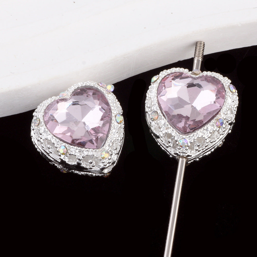Double-Sided Heart Rhinestone Beads 22mm Alloy Encrusted 10pcs 11