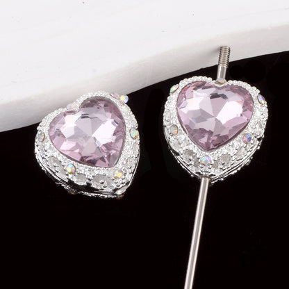 Double-Sided Heart Rhinestone Beads 22mm Alloy Encrusted 10pcs 11
