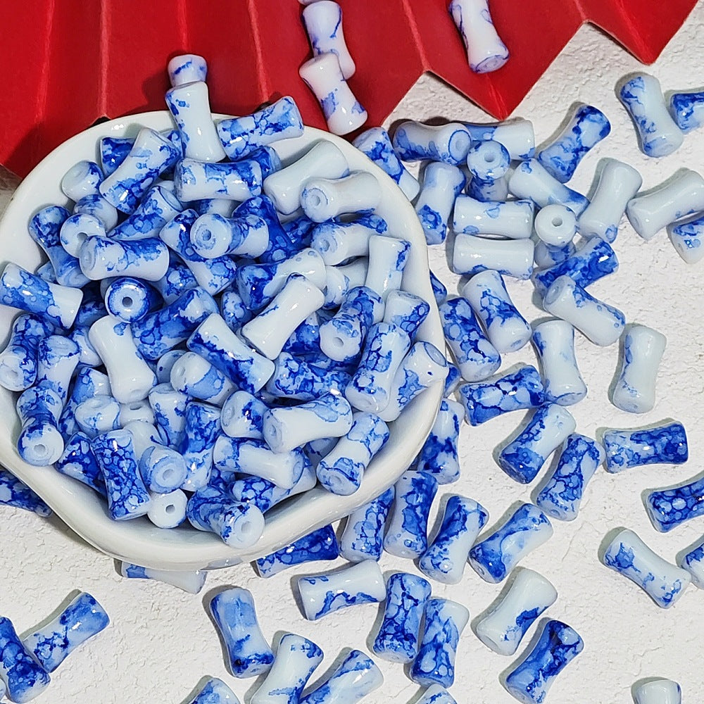 Antique Blue And White Porcelain Pattern Glass Beads 6x12mm 8mm 10mm 100pcs 3