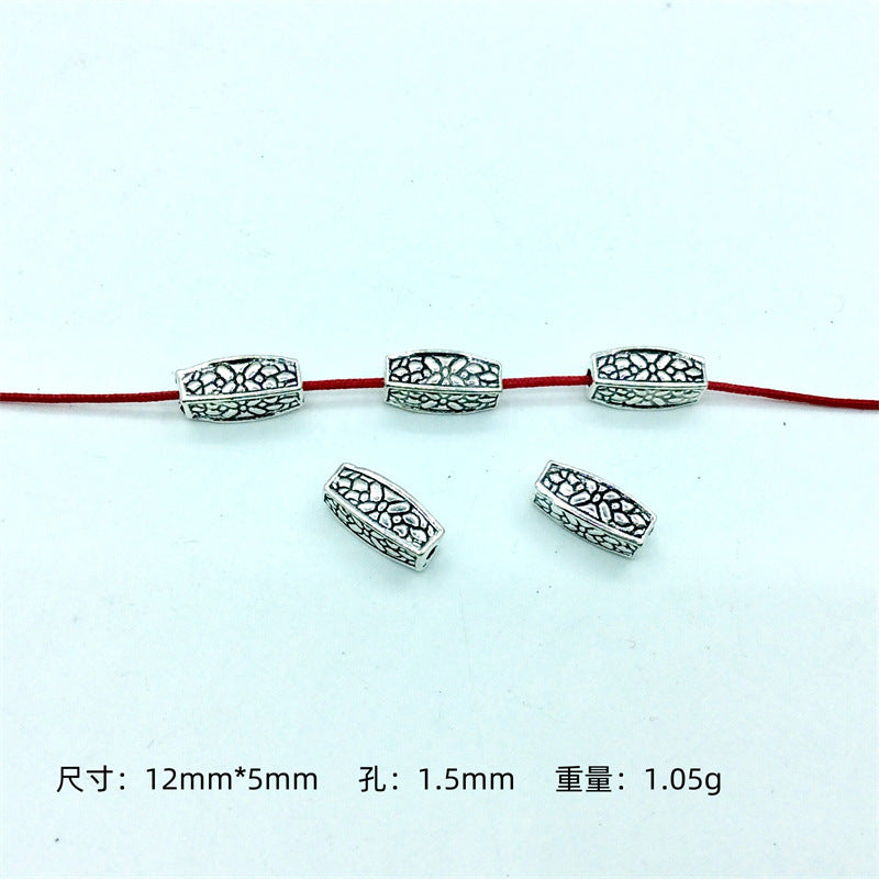 Tube Metal Beads 12mm Antique Silver Tone Crackle Zinc Alloy 100pcs 2