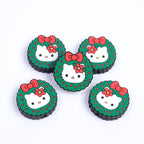Silicone Focal Beads Christmas KT Cat Face Wreath 10pcs 3