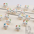 Colorful Cat Head Ceramic Beads 15mm Hand Painted 10pcs 2