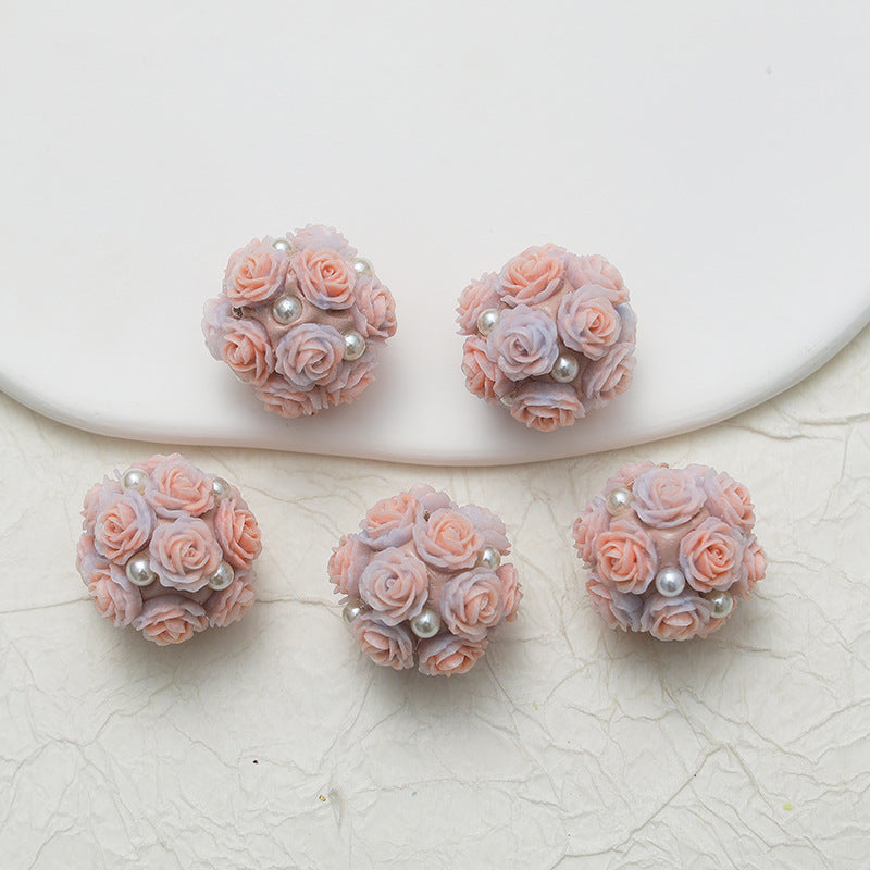 Embellished Flower Cluster Clay Beads 20mm Gradient Rose 10pcs 15