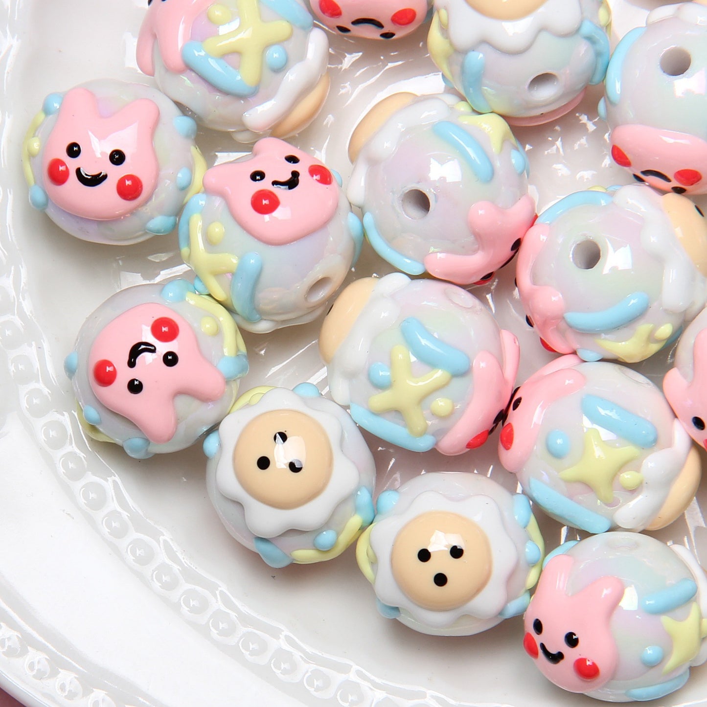 Hand Painted Acrylic Beads 16mm New Year Dog Faces 10pcs 23