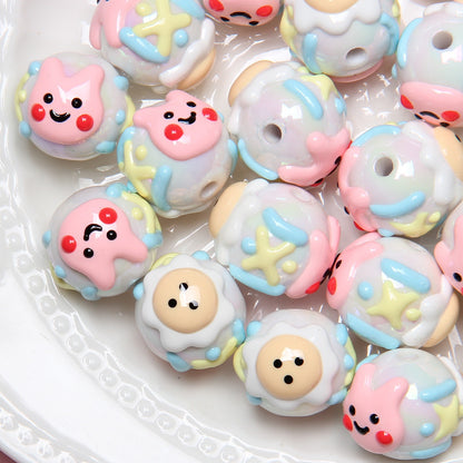 Hand Painted Acrylic Beads 16mm New Year Dog Faces 10pcs 23