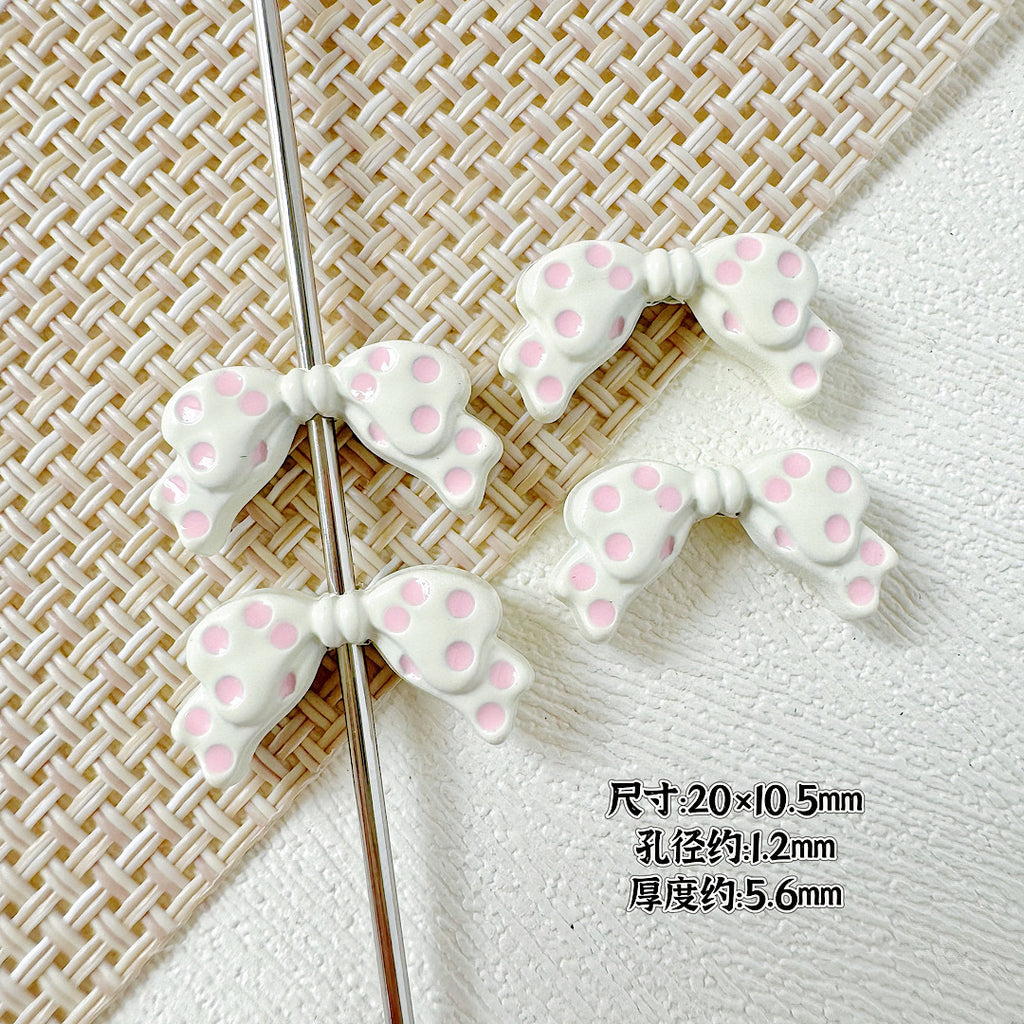 Dotted Bow Metal Beads 20mm Rhinestone Embedded Bow Metal Beads 26mm Painted 10pcs 5