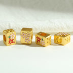 Cube Metal Beads 8x10mm Mahjong Large Hole Alloy Gold Tone 10pcs