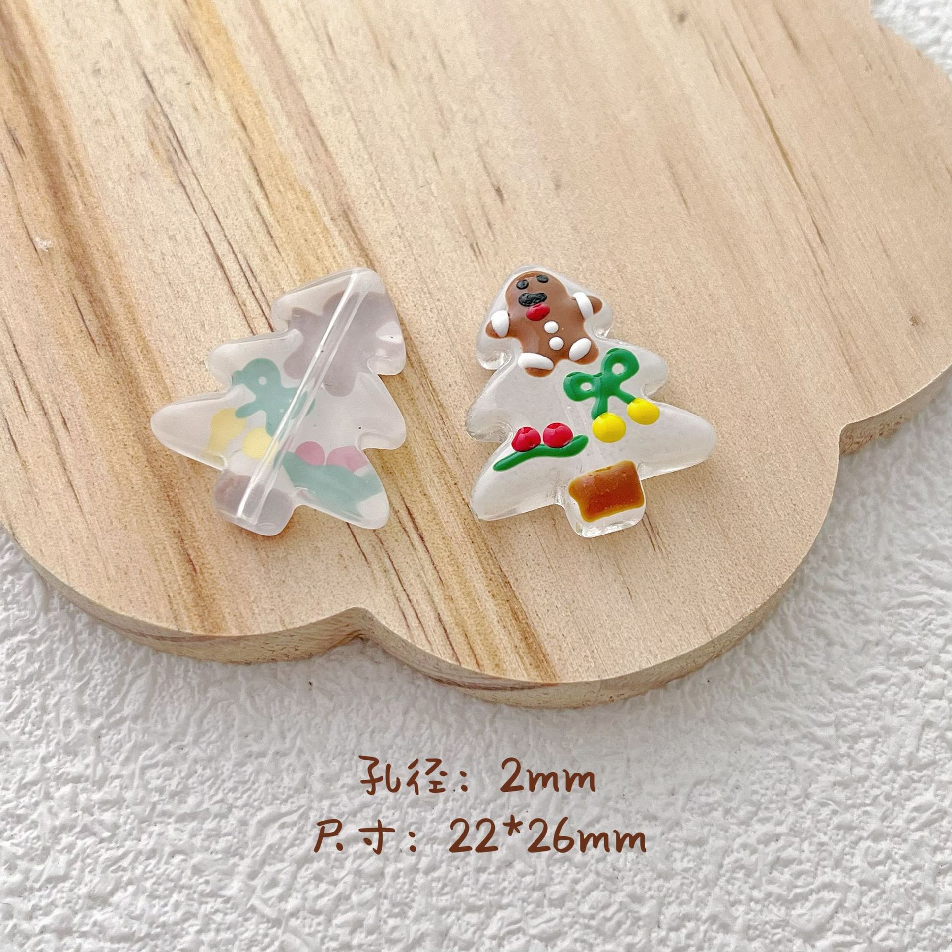 Hand Painted Christmas Tree Glass Beads 26mm Cartoon Pattern 1pc 15