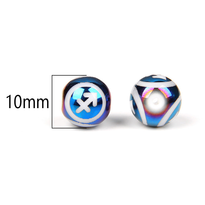 Electroplated Round Glass Beads 10mm Twelve Constellation Blue Silver 5pcs 3