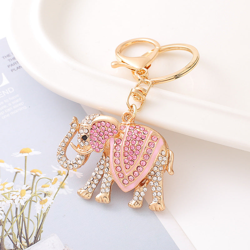 Rhinestone Elephant Keychain Metal Alloy Gold Tone Lake Blue Charm 3