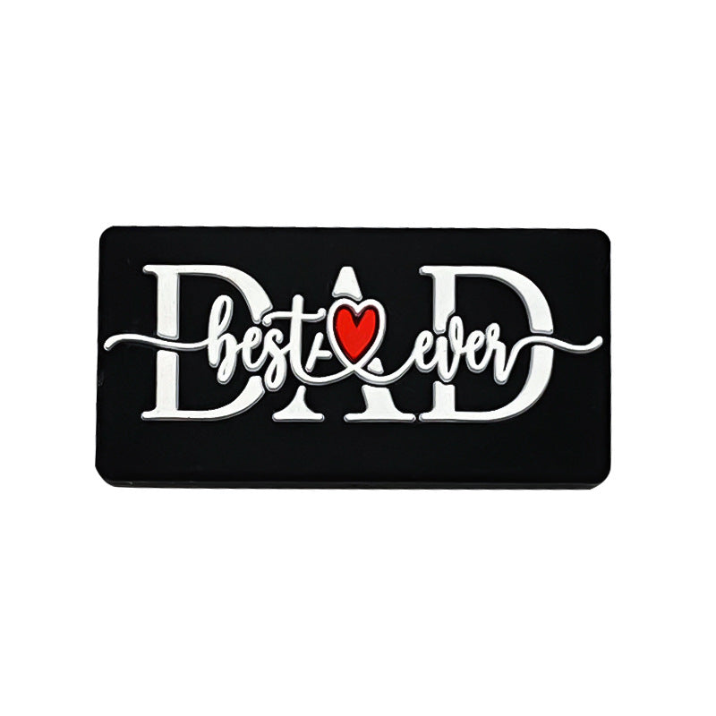 Silicone Focal Beads Love Dad Or Mom Rectangular Black White 20pcs 6